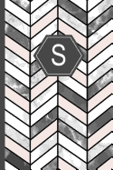S: Stylish Chevron Letter S Monogram, Pink Grey & White Marble Journal 6x9 Inch Blank Lined College Ruled Notebook 120 Page Perfect Bound Glossy Soft Cover Diary