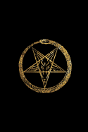 Satanic Pentagram: Pentagram and Ouroboros - Black and Gold - College Ruled Lined Pages