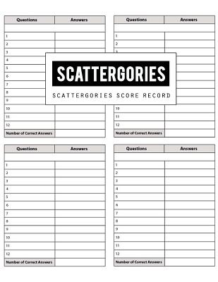 Scattergories Score Record: Scattergories Score Game Record Book, Scattergories Score Keeper, Keep track of who ahead in your favorite creative thinking category based party game, Size 8.5 x 11 Inch, 100 Pages - Publishing, Bg