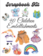 Scrapbook kit - 90 Children Embellishments: Ephera Elements for Decoupage, Notebooks, Journaling or Scrapbooks. Watercolor XXXX Elements