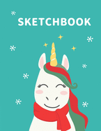 Sketchbook: A Cute Unicorn Kawaii Sketchbook for Kids: 100 Pages of 8.5"x11" Blank Paper for Drawing, Doodling or Sketching