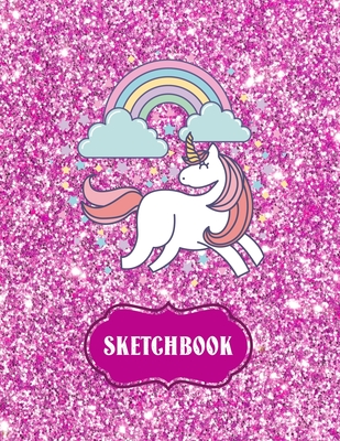 Sketchbook: Cute Unicorn Kawaii Notebook with Pink Glitter Effect Background, 100+ Pages, 8.5x11 Blank Paper with Unicorns and Doodles, Great Gift Idea for Girls Who Love Drawing Anime, Sketching Animals, and Coloring - Geek, Sketchbook