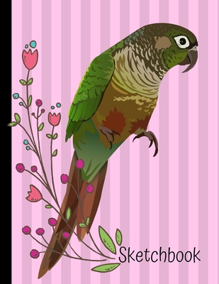 Sketchbook: Green Cheek Conure Bird Pink Sketch Book 8.5 x 11 Blank Paper 100 Pages Notebook For Drawing Art Journal - Stationary, Happytails