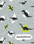 Sketchbook: Grey Dinosaur Fun Framed Drawing Paper Notebook