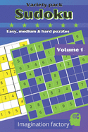 Sudoku variety pack. Easy, medium & hard puzzles: 100 puzzles. 6x9 travel size. Easy to carry