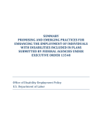 Summary Promising and Emerging Practices for Enhancing the Employment of Individuals with Disabilities Included in Plans Submitted by Federal Agencies Under Executive Order 13548
