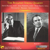 The Budapest String Quartet Plays Hindemith, Brahms, Shostakovich - Artur Balsam (piano); Boris Kroyt (viola); Budapest Quartet; Jac Gorodetzky (violin); John Barrows (horn)