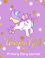 Unicorn Girl Primary Story Journal: Purple Gold Composition Notebook 150 pages of Creative Story Paper to Draw and Write - Picture Space with Dotted Dashed Midline - School Exercise Book for Grade Level Pre K-2 - Cute Unicorn Notebooks for Girls & Kids
