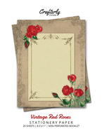 Vintage Red Roses Stationery Paper: Antique Letter Writing Paper for Home, Office, 25 Sheets (Border Paper Design)