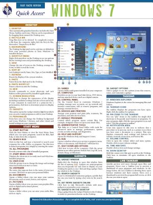 Windows 7 - Rea's Quick Access Reference Chart - The Staff of Rea, and Harris, Kymberly, Ph.D., and Staff of Research & Education Association