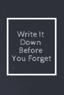 Write It Down Before You Forget: Notebook, Journal, Diary (110 Pages, Blank, Unlined 6 X 9)