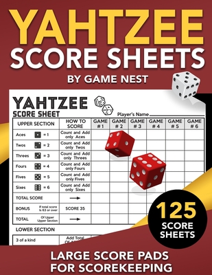 Yahtzee Score Sheets: 125 Large Score Pads for Scorekeeping 8.5" x 11" Yahtzee Score Cards - Nest, Game
