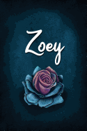 Zoey: Personalized Name Journal, Lined Notebook with Beautiful Rose Illustration on Blue Cover