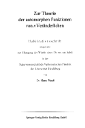 Zur Theorie Der Automorphen Funktionen Von N Ver?nderlichen